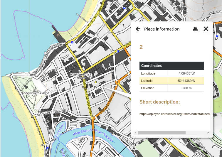 Map showing three geolocations