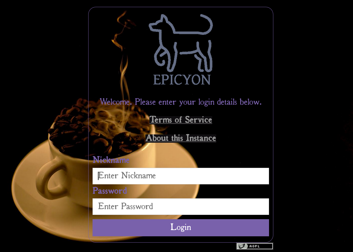 Epicyon Night theme login screen