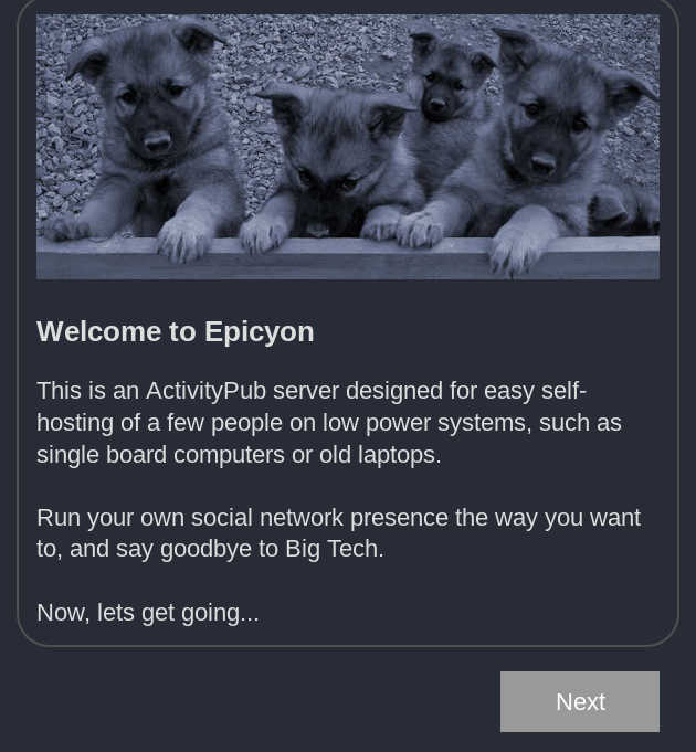 Epicyon welcome screen